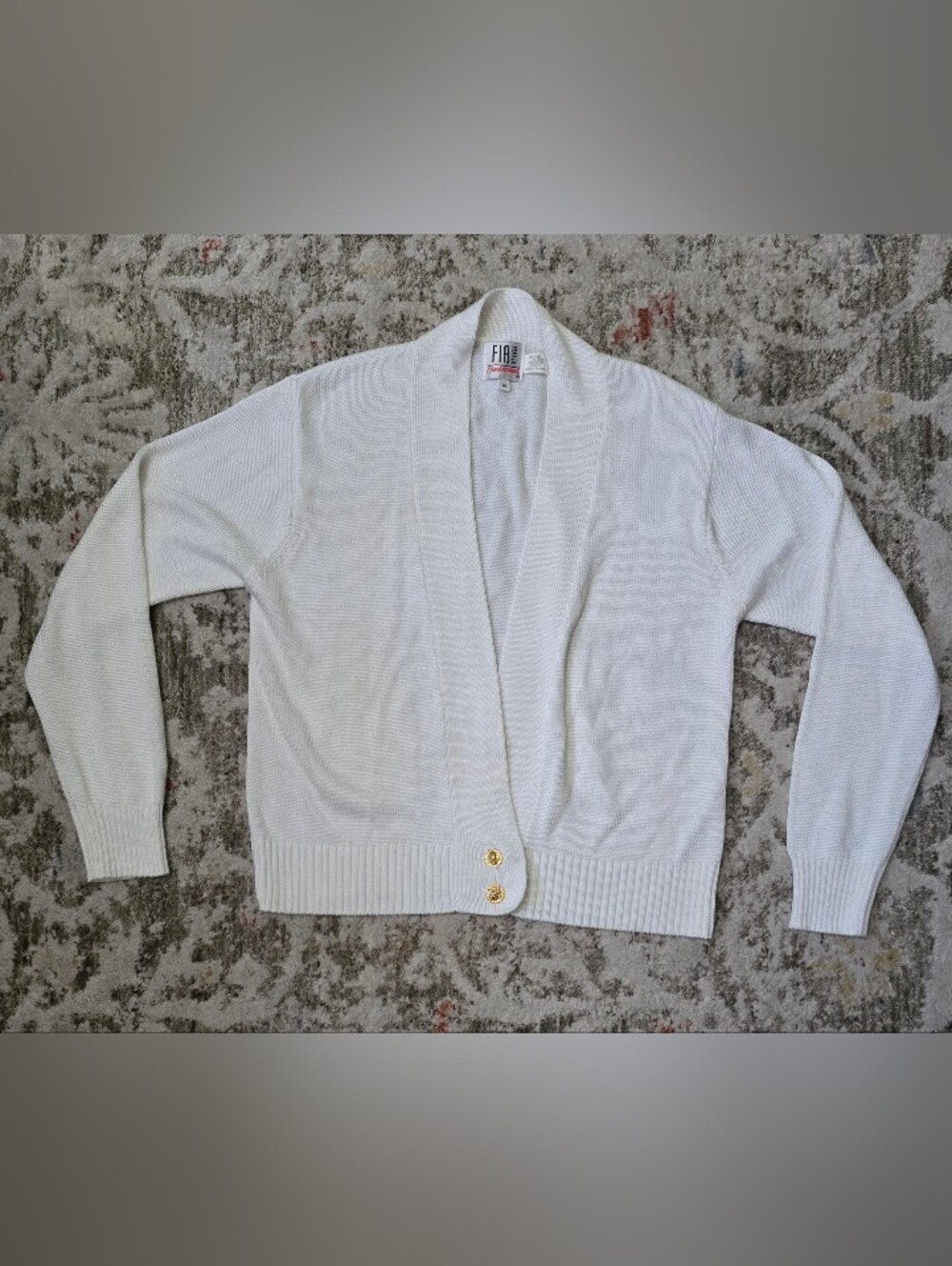 Fia Italia V-Neck Knit Cardigan Handloomed with Gold Buttons Sz M